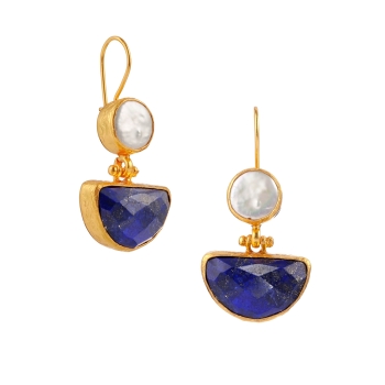 Earring made from brass, goldplated, Lapislazuli, baroque pearl